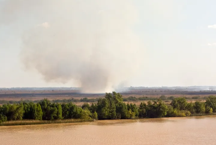 Upriver transit, fields burning — Argentina, 2008